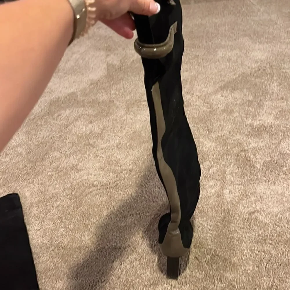 Pollini black suede thigh high boots with plexiglass heel and leather trim 40
